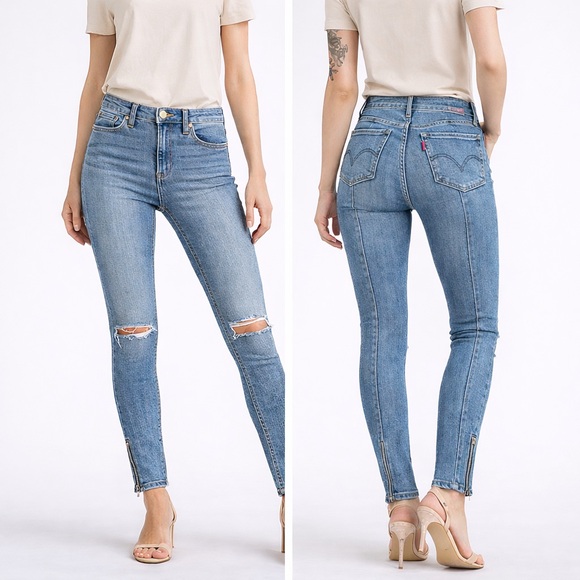 Levi's Denim - Levi’s 721 Altered High Rise Skinny Jeans Distressed Ankle Zip W28 L27